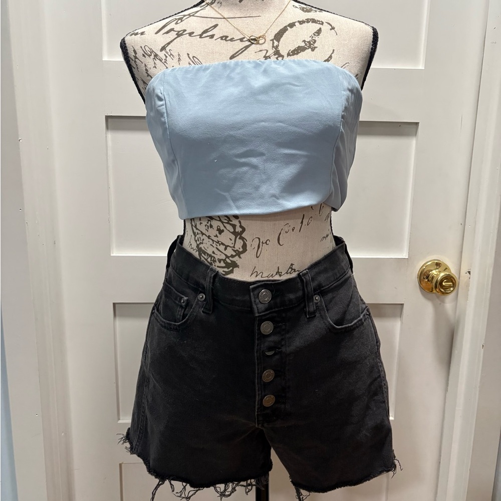 GAP Light Blue Top and Black Shorts